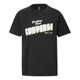 Camisa casual de manga curta Converse para homem com impressão de letras soltas, preta