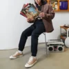 Camisa de manga comprida com botões e bolsos de carpinteiro Tamanhos asiáticos “Castanha do Brasil”