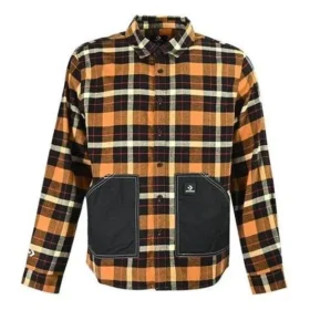 Camisa de manga comprida com botões, em tecido xadrez patchwork, tamanho asiático “Amarela”