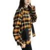 Camisa de manga comprida com botões, em tecido xadrez patchwork, tamanho asiático “Amarela”