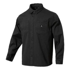 Camisa de manga comprida em sarja com botões – Tamanhos asiáticos “Preto”