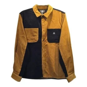 Camisa de veludo cotelê com blocos de cor Tamanhos asiáticos “Castanho Preto”