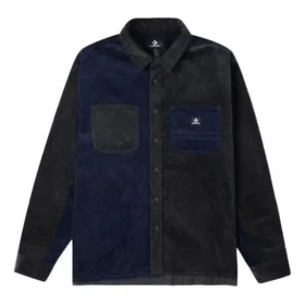 Camisa de veludo cotelê com blocos de cor Tamanhos asiáticos “Navy Black”