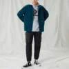 Camisa de veludo cotelê com botões Tamanhos asiáticos “Azul”