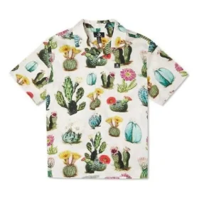 Camisa Resort com Estampado Vegetal Tamanhos Asiáticos “Desert Sand Cactus Multi”