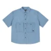 Camisa utilitária com logótipo em ganga Tamanhos asiáticos “LT Retro Blue”