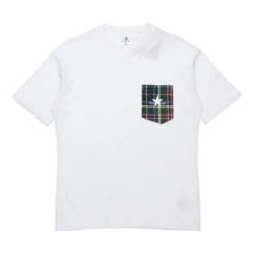 Camiseta casual de manga curta com bolso para homem, branca