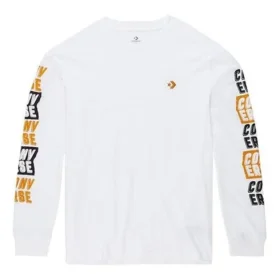 Camiseta de manga comprida com logótipo aplicado para homem, branca
