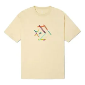 Camiseta esportiva com estampa, gola redonda e manga curta, amarelo claro