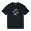 Camiseta esportiva de manga curta com gola redonda e estampa de estrelas em zigue-zague Tamanhos asiáticos “Preto”