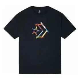 Camiseta esportiva de manga curta com gola redonda e estampa de estrelas em zigue-zague Tamanhos asiáticos “Preto”