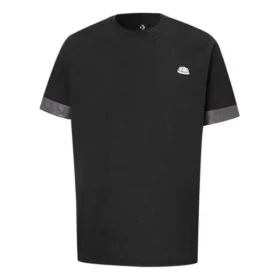 Camiseta masculina Converse City de manga curta com punhos em cores contrastantes, estilo desportivo, gola redonda, preta Camiseta masculina Converse City de manga curta com punhos em cores contrastantes, estilo desportivo, gola redonda, preta