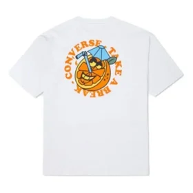 Camiseta masculina Converse com estampado de desenhos animados, corte largo, gola redonda e manga curta, branca Camiseta masculina Converse com estampado de desenhos animados, corte largo, gola redonda e manga curta, branca