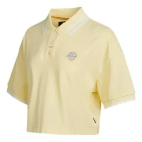 Camiseta polo curta com blocos de cor e logotipo em creme e amarelo Camiseta polo curta com blocos de cor e logotipo em creme e amarelo