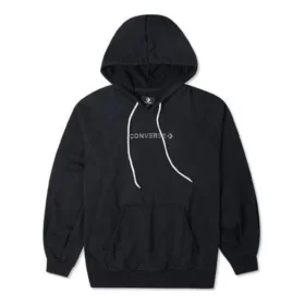 Camisola com capuz de malha larga com logótipo bordado Preto