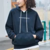 Camisola com capuz de malha larga com logótipo bordado Preto