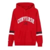 Camisola com capuz e texto universitário Tamanhos asiáticos “Vermelho”