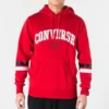 Camisola com capuz e texto universitário Tamanhos asiáticos “Vermelho”