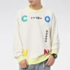 Camisola com gola redonda e estampado de letras contrastantes, tamanho asiático “Branco”