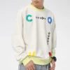 Camisola com gola redonda e estampado de letras contrastantes, tamanho asiático “Branco”