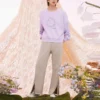 Camisola com gola redonda e padrão floral Tamanhos asiáticos “Lilac”