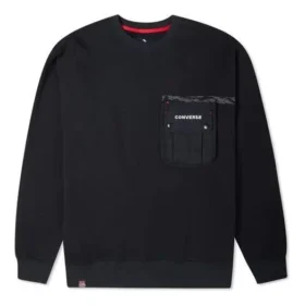 Camisola de gola redonda com bolso no peito e forro polar da série de Ano Novo da Converse para homem, preto escuro Camisola de gola redonda com bolso no peito e forro polar da série de Ano Novo da Converse para homem, preto escuro