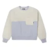 Camisola de gola redonda em lã de carneiro com costuras, com capuz, em branco leite