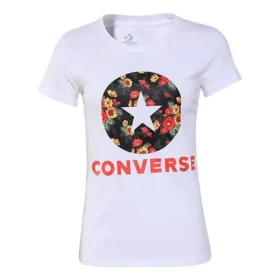 Camisola de manga curta com estampado de flores, branca