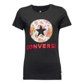 Camisola de manga curta com estampado de flores, preta