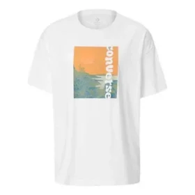 Camisola de manga curta com estampado de letras em paisagem, branca