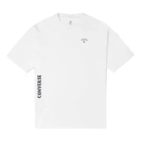 Camisola desportiva masculina Converse Skate com estampado solto, gola redonda e manga curta, branca