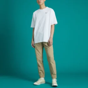 Camisola desportiva masculina Converse Skate com estampado solto, gola redonda e manga curta, branca
