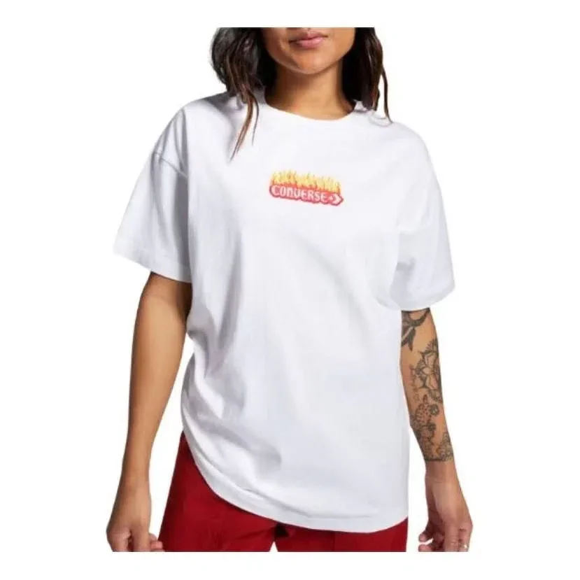 Camisola Oversized com Logótipo Flamejante Tamanhos Asiáticos “Branco Vermelho”