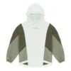 Característica: Irregular, Cores Contrastantes, Malha, Moletom com Capuz Solto, Retro, Branco