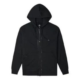 Casaco com capuz de manga comprida e fecho de correr, cor sólida, estilo para casal, preto Casaco com capuz de manga comprida e fecho de correr, cor sólida, estilo para casal, preto