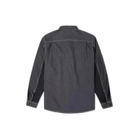 Casaco de camisa tecido com logótipo pequeno Converse Flowers para homem, estilo retro com emendas e cores contrastantes, preto escuro Casaco de camisa tecido com logótipo pequeno Converse Flowers para homem, estilo retro com emendas e cores contrastantes, preto escuro
