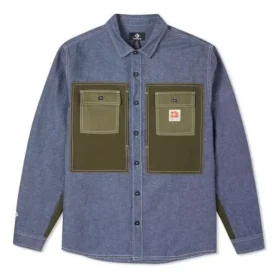 Casaco de camisola para homem Converse Flowers com logótipo pequeno, estilo retro, em tecido contrastante, azul Casaco de camisola para homem Converse Flowers com logótipo pequeno, estilo retro, em tecido contrastante, azul
