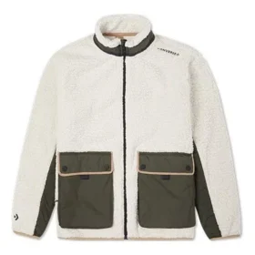 Casaco de lã de borrego com costuras em cores contrastantes estilo retro, branco Casaco de lã de borrego com costuras em cores contrastantes estilo retro, branco