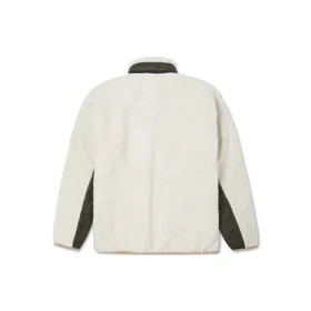 Casaco de lã de borrego com costuras em cores contrastantes estilo retro, branco Casaco de lã de borrego com costuras em cores contrastantes estilo retro, branco