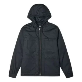 Casaco preto acolchoado com capuz e mangas compridas Converse Casual Sports Cargo para homem Casaco preto acolchoado com capuz e mangas compridas Converse Casual Sports Cargo para homem