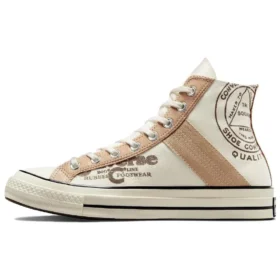Chuck 70 com sobreposição em couro, cano alto “Egret Champagne Tan”