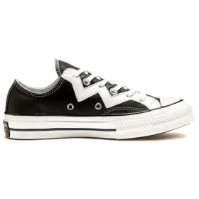 Chuck Mission-V Low Top dos anos 70, branco com riscas irregulares, “Preto e Branco”
