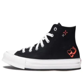 Chuck Taylor All Star com plataforma elevada em EVA e coração Y2K, cano alto “Preto”