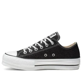 Chuck Taylor All Star Lift Glitter Bota Baixa Sola Grossa “Preto Branco”