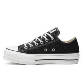 Chuck Taylor All Star Lift Glitter Bota Baixa Sola Grossa “Preto Branco”