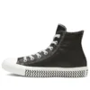 Chuck Taylor All Star Mission-V Leather High Top Preto Branco Sola com Padrão Ondulado “Black White”