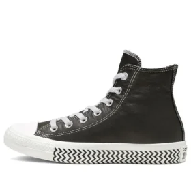 Chuck Taylor All Star Mission-V Leather High Top Preto Branco Sola com Padrão Ondulado “Black White”