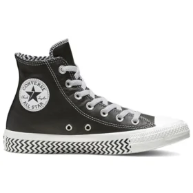 Chuck Taylor All Star Mission-V Leather High Top Preto Branco Sola com Padrão Ondulado “Black White”