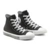 Chuck Taylor All Star Mission-V Leather High Top Preto Branco Sola com Padrão Ondulado “Black White”
