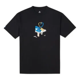 Converse Casual de manga curta respirável com estampado para homem, preta